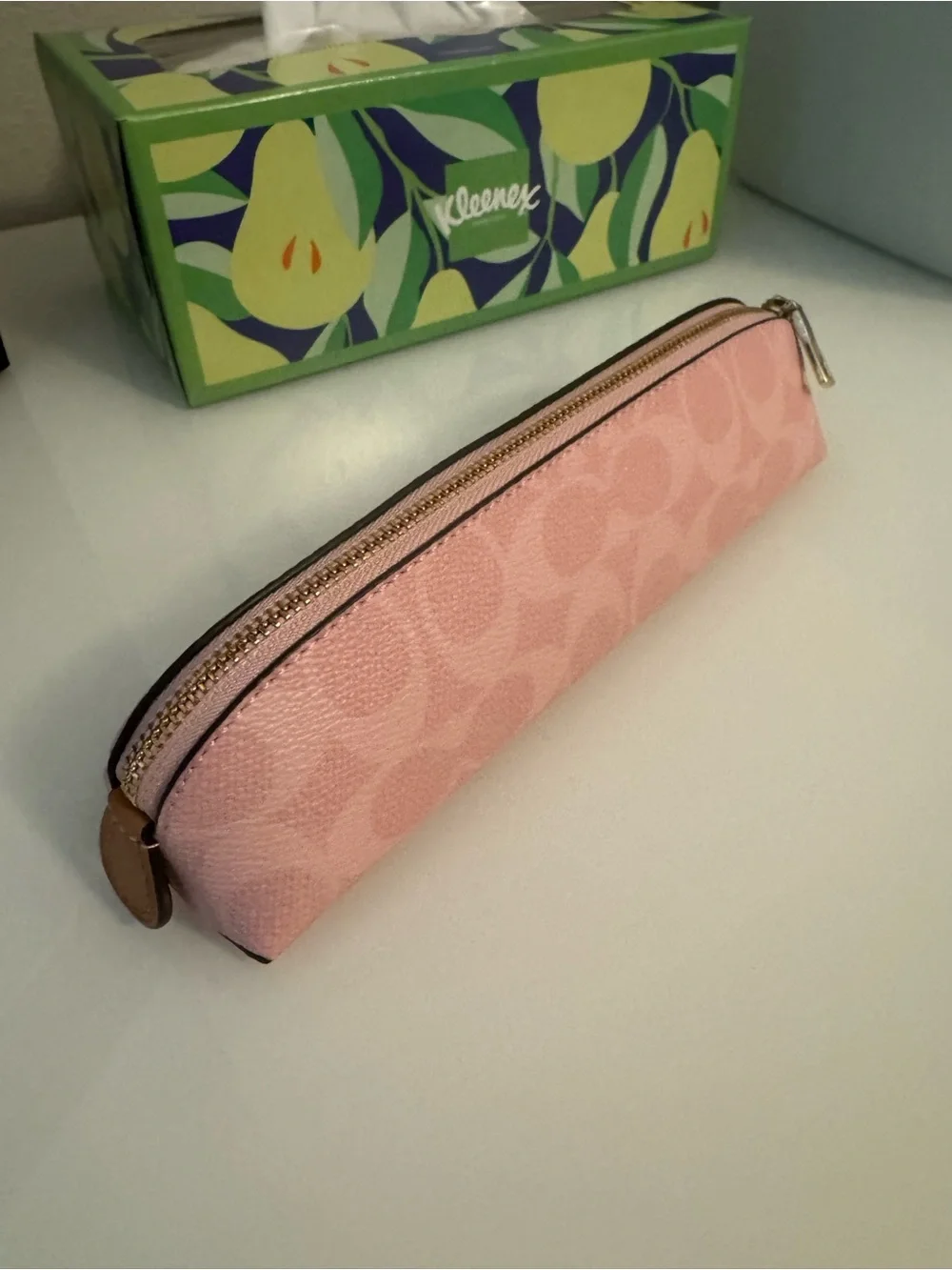 Coach Powder Pink Signature Leather Zip Pencil Case - Picture 8 of 9